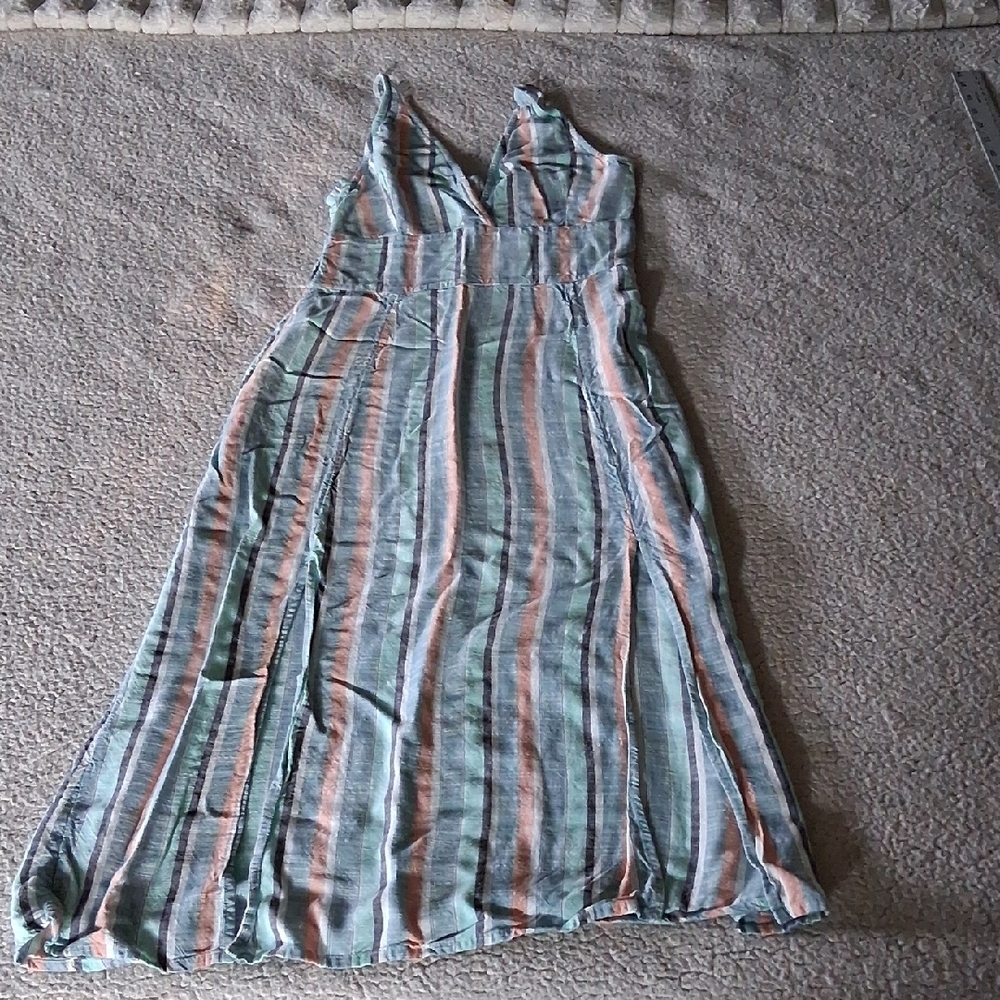 Roxy Striped Midi Dress in Green and Pink